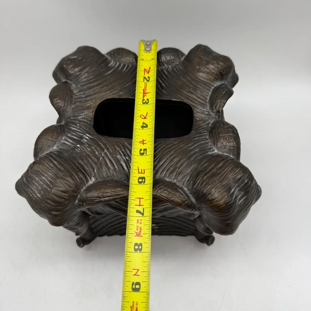 Elephant Tissue Box Cover Vintage Bronze Tone Safari Pattern Rare Zoo